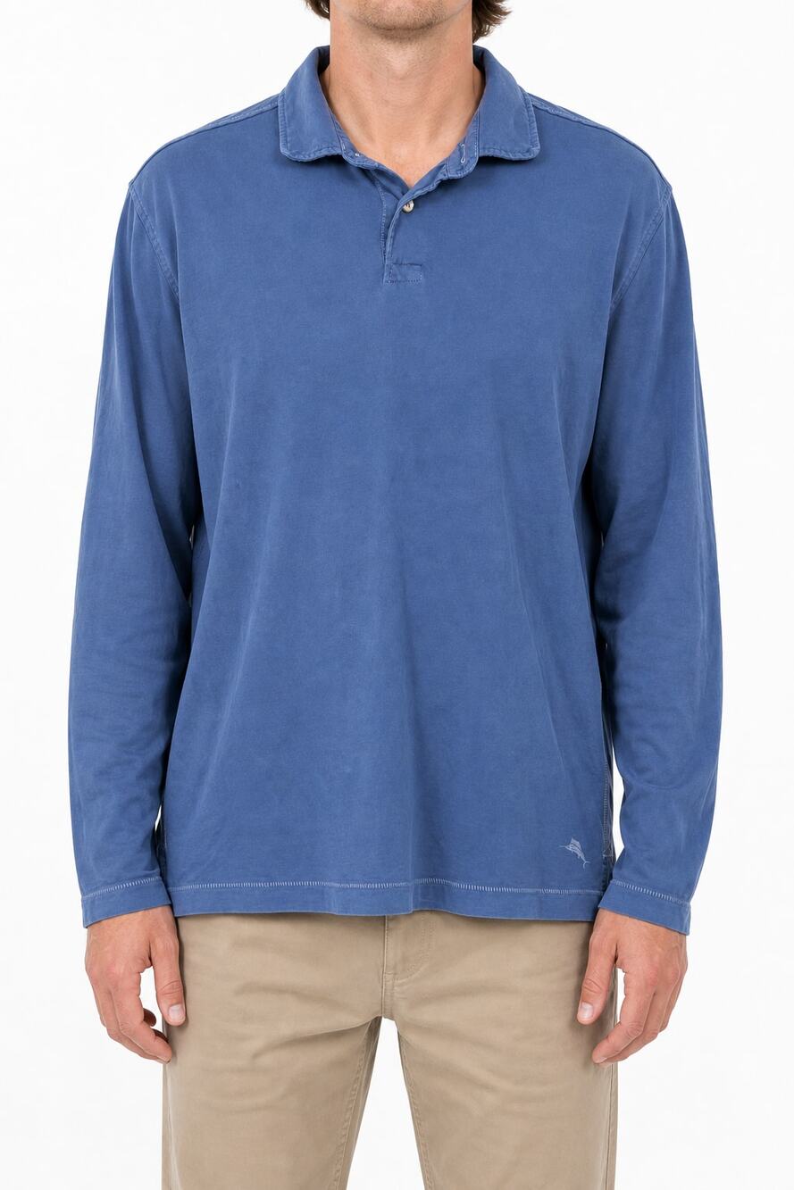 Tommy Bahama Men's Blue Pima Cotton Long Sleeve Polo Shirt M Coastal Preppy Work